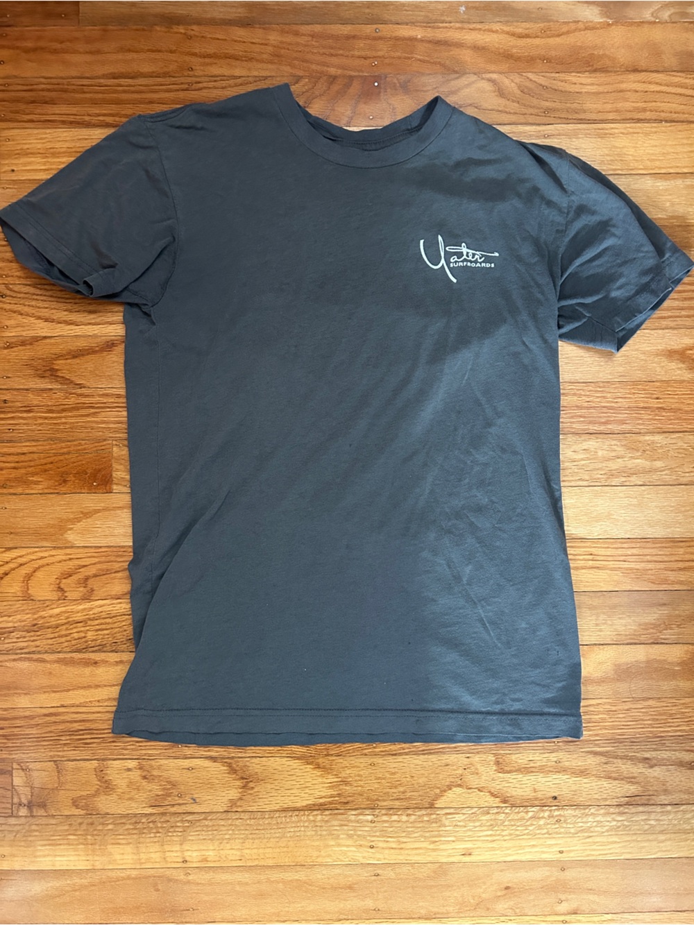 Vintage Gray Santa Barbara Surfboards tee with white logo, size S